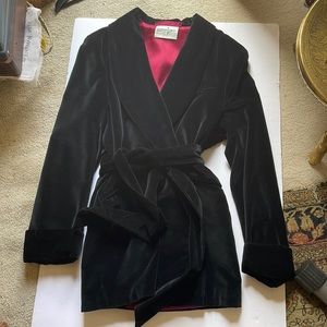 Lush black velvet with a burgundy satin lining.